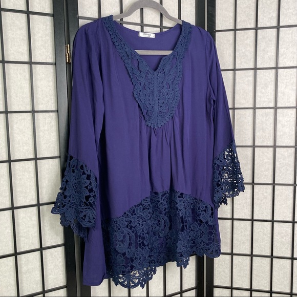 Anthropologie Lace Flare Sleeve Blouse Blue Small - Picture 4 of 14